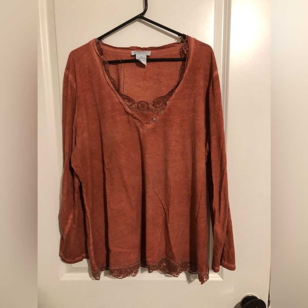 K Jordan Long Sleeve Top with Lace Trim. Size 2X.